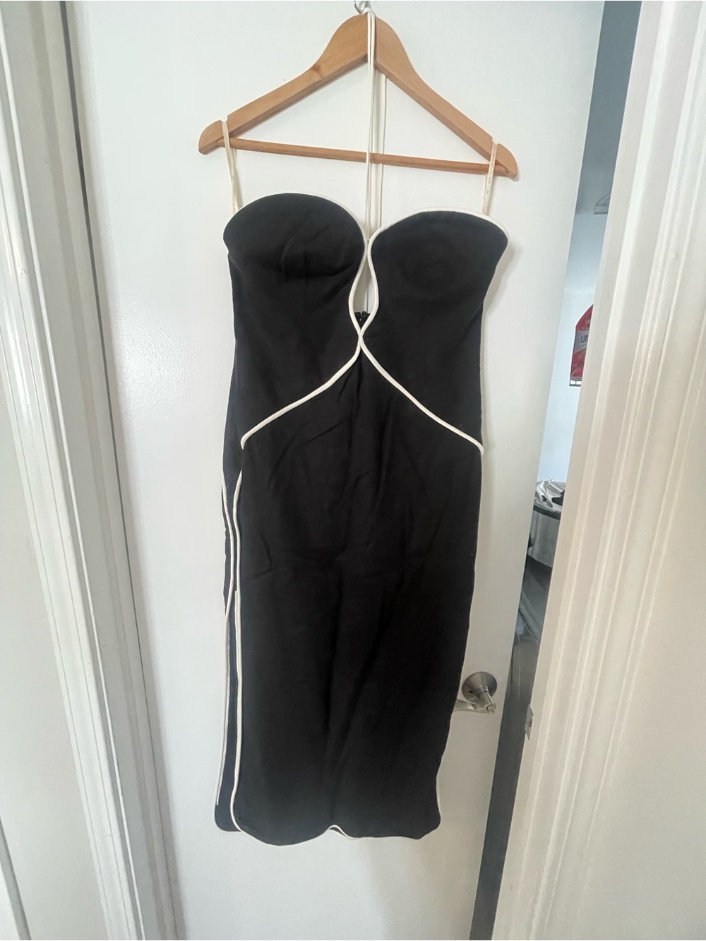 FARM Rio Black Midi Dress with White Piping - Picture 3 of 5